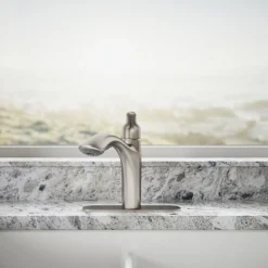 Pull-out kitchen sink faucet with two-function sprayhead^Kohler Hot