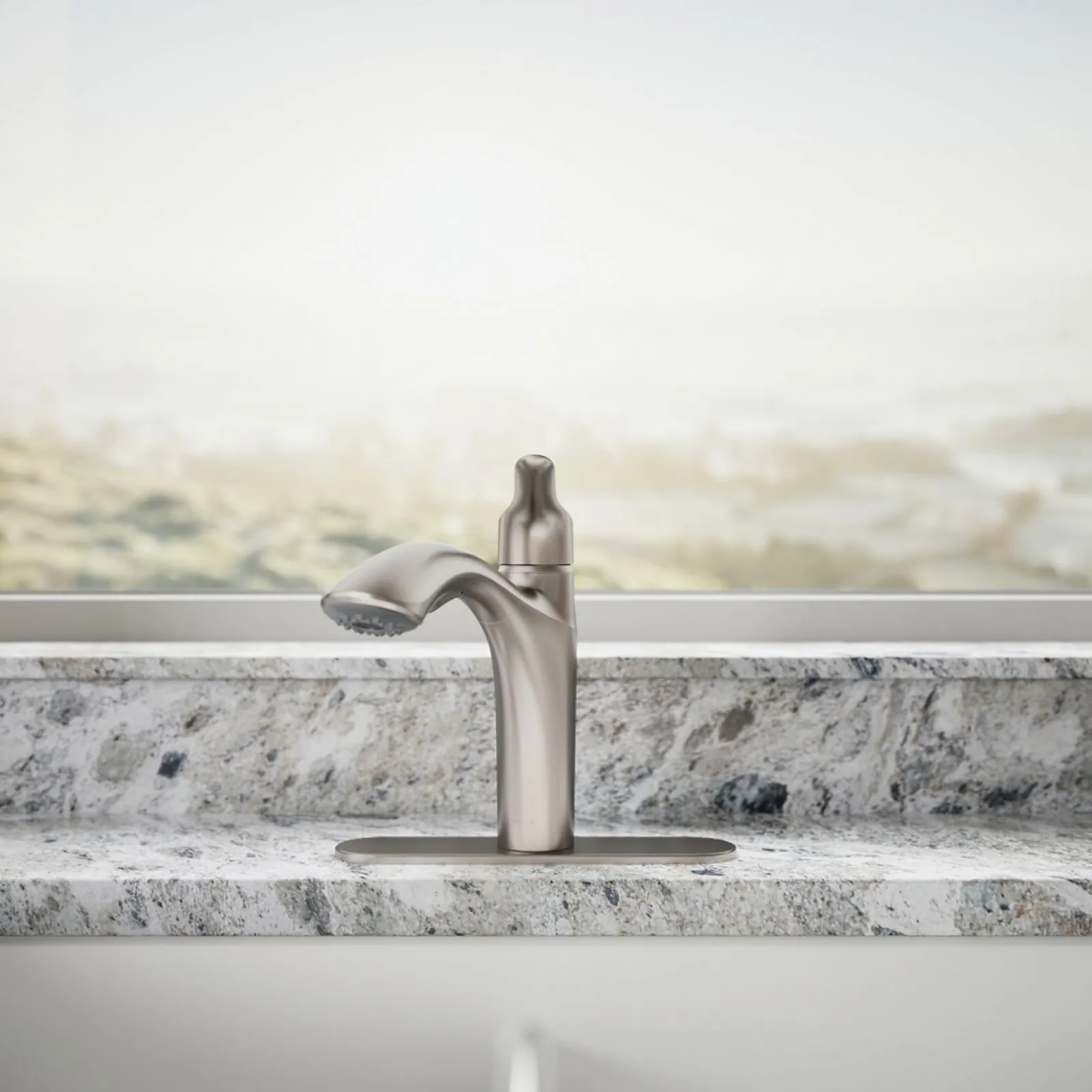 Pull-out kitchen sink faucet with two-function sprayhead^Kohler Hot
