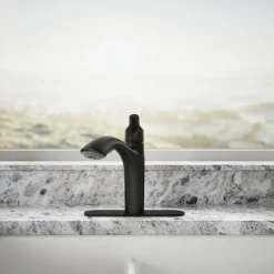 Pull-out kitchen sink faucet with two-function sprayhead^Kohler Hot