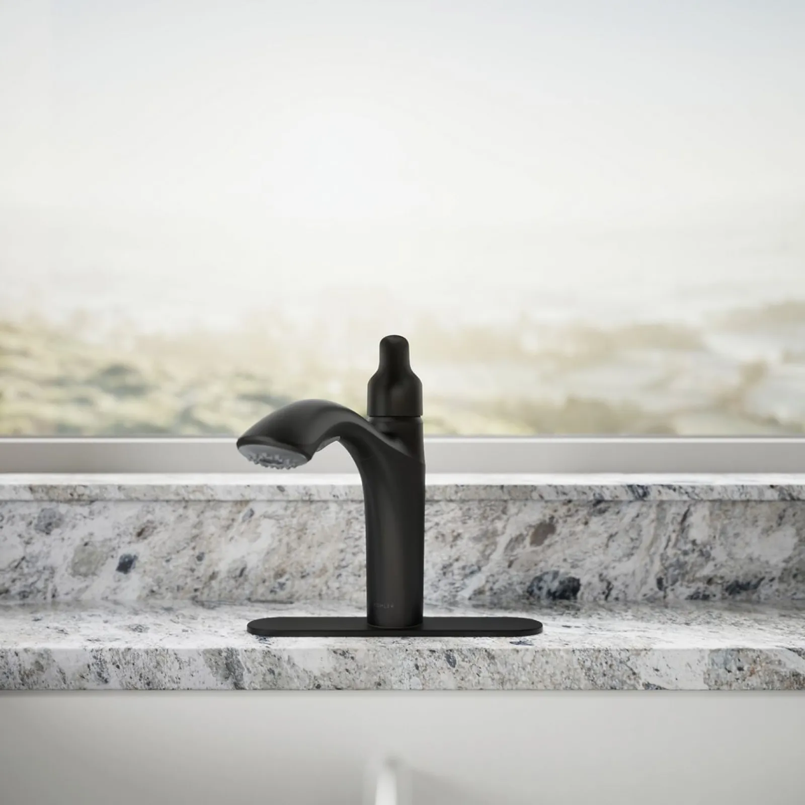 Pull-out kitchen sink faucet with two-function sprayhead^Kohler Hot