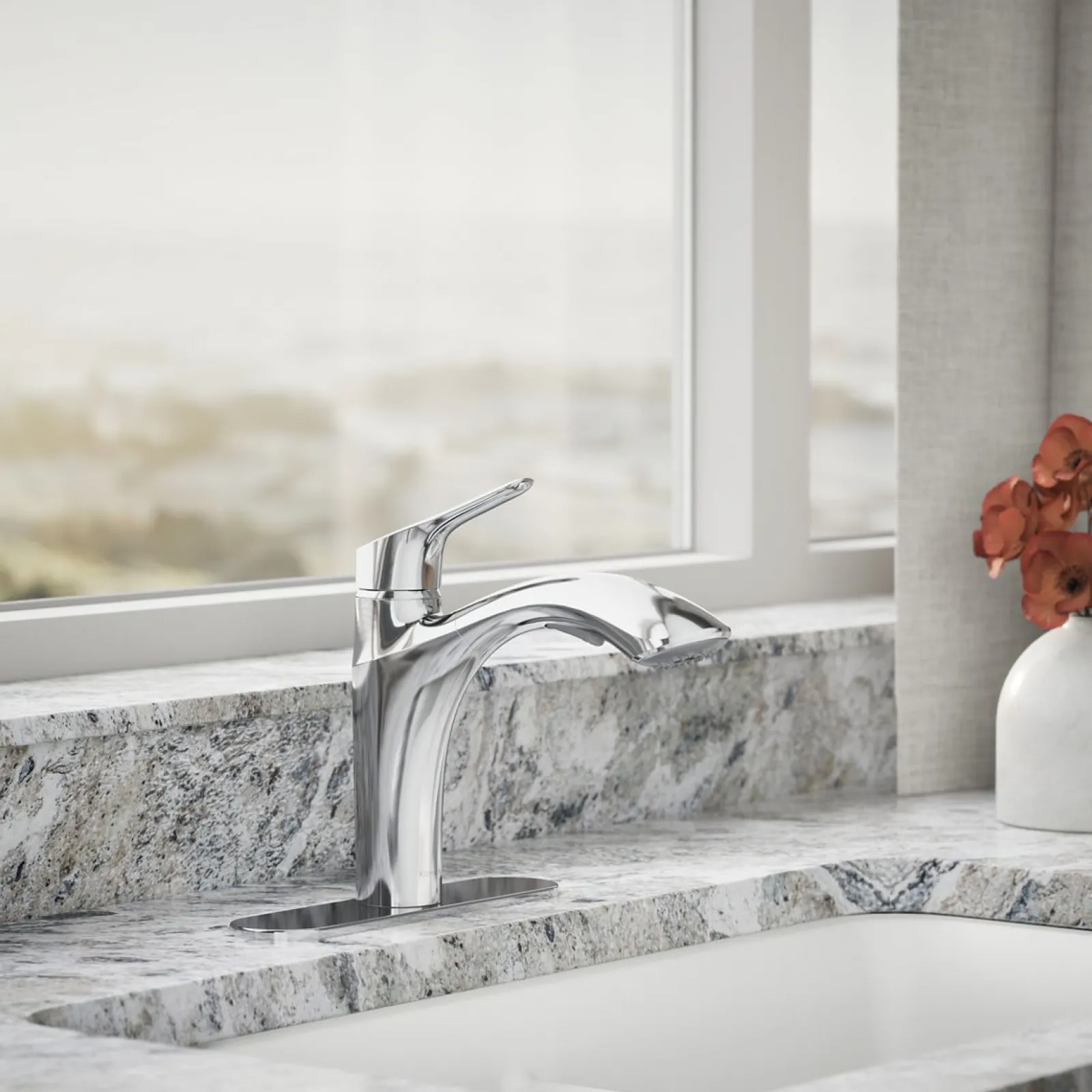 Pull-out kitchen sink faucet with two-function sprayhead^Kohler Hot