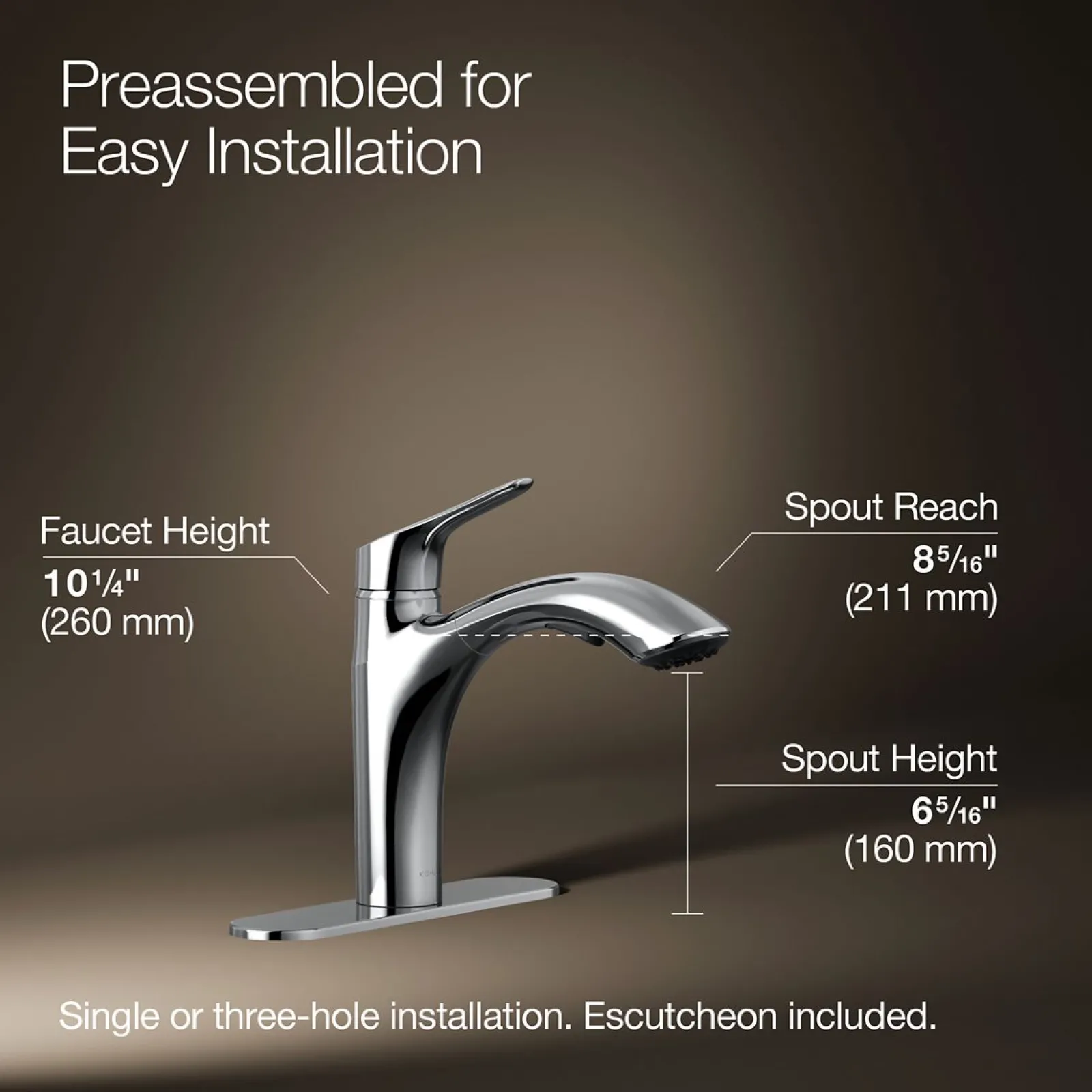 Pull-out kitchen sink faucet with two-function sprayhead^Kohler Hot