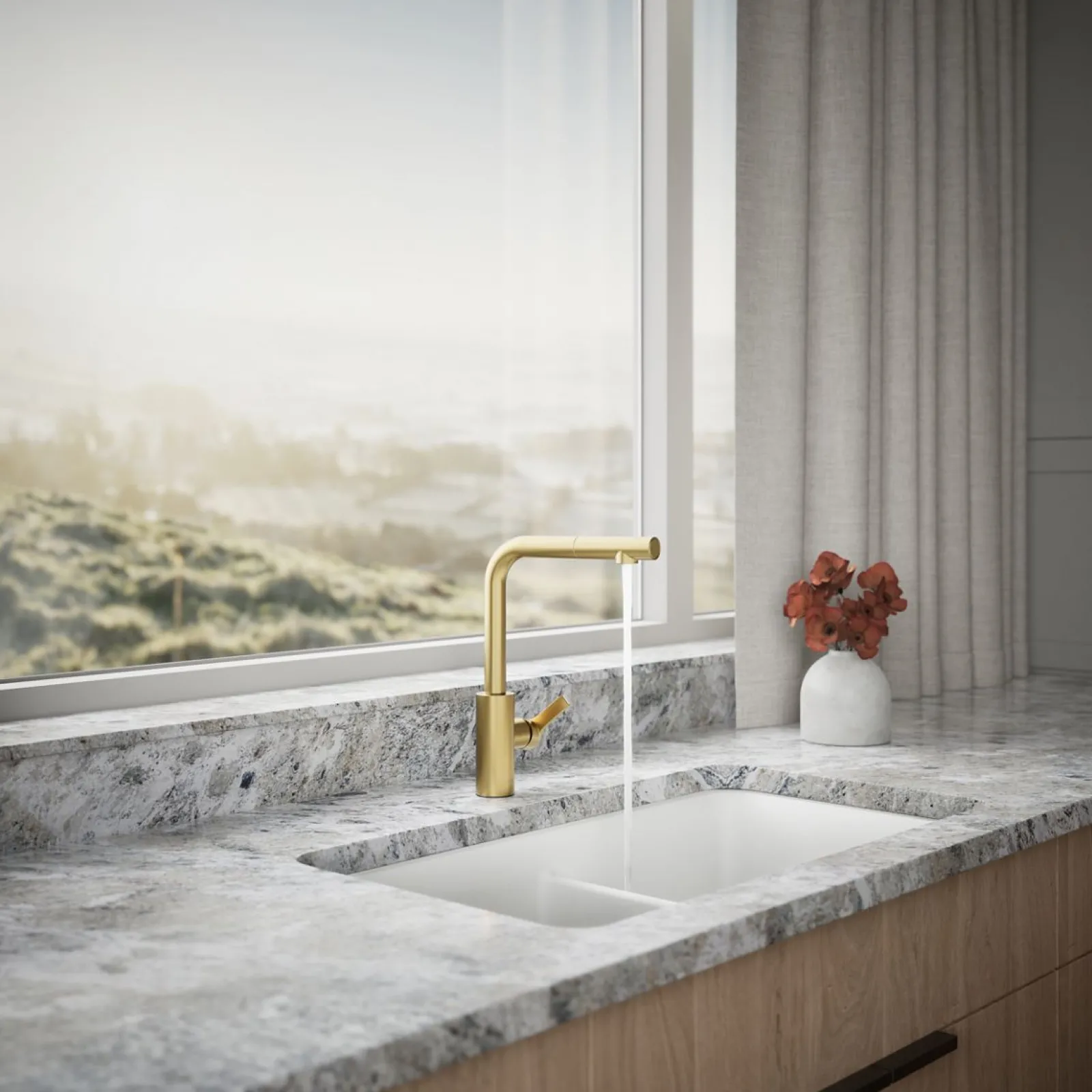 Pull-out kitchen sink faucet with two-function sprayhead^Kohler Outlet