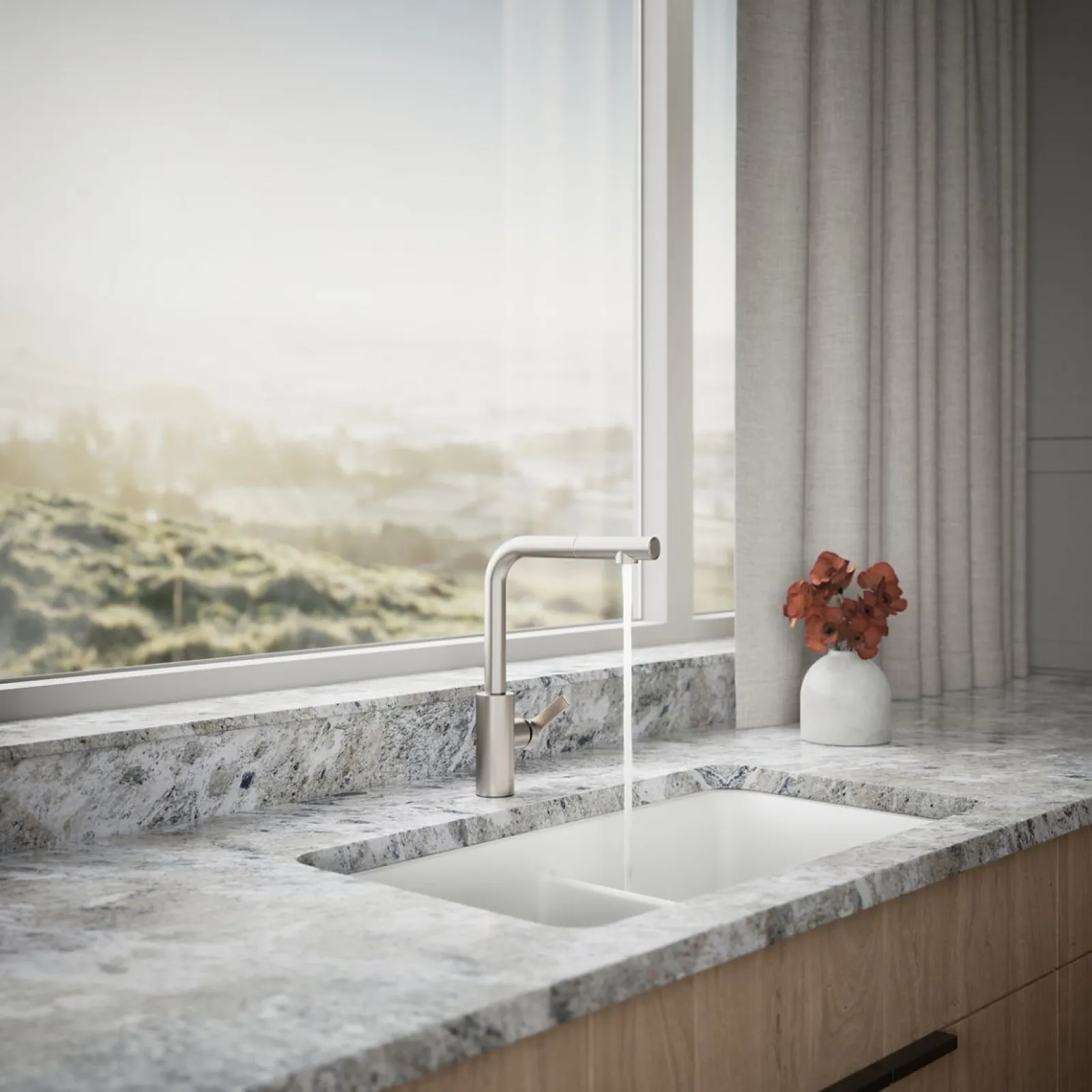 Pull-out kitchen sink faucet with two-function sprayhead^Kohler Outlet