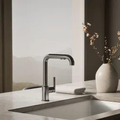 Pull-out kitchen sink faucet with three-function sprayhead^Kohler Discount