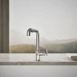 Pull-out kitchen sink faucet with three-function sprayhead^Kohler Discount