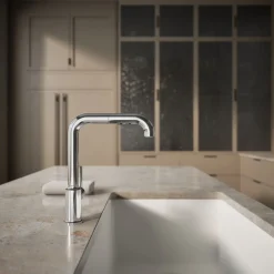 Pull-out kitchen sink faucet with three-function sprayhead^Kohler Discount