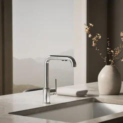 Pull-out kitchen sink faucet with three-function sprayhead^Kohler Discount