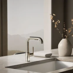 Pull-out kitchen sink faucet with three-function sprayhead^Kohler Discount