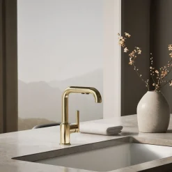 Pull-out kitchen sink faucet with three-function sprayhead^Kohler Discount