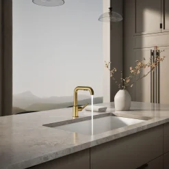 Pull-out kitchen sink faucet with three-function sprayhead^Kohler Discount
