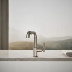 Pull-out kitchen sink faucet with three-function sprayhead^Kohler Discount