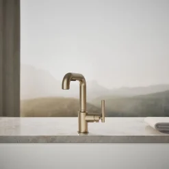Pull-out kitchen sink faucet with three-function sprayhead^Kohler Discount