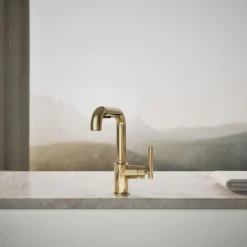 Pull-out kitchen sink faucet with three-function sprayhead^Kohler Discount