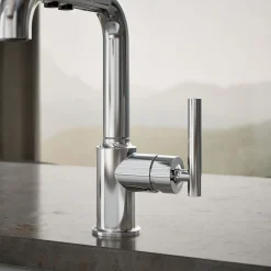 Pull-out kitchen sink faucet with three-function sprayhead^Kohler Discount
