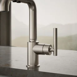 Pull-out kitchen sink faucet with three-function sprayhead^Kohler Discount