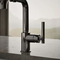 Pull-out kitchen sink faucet with three-function sprayhead^Kohler Discount