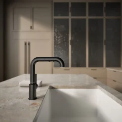 Pull-out kitchen sink faucet with three-function sprayhead^Kohler Discount