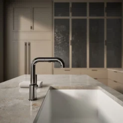 Pull-out kitchen sink faucet with three-function sprayhead^Kohler Discount