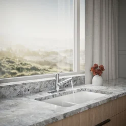 Pull-out kitchen sink faucet with three-function sprayhead^Kohler Sale