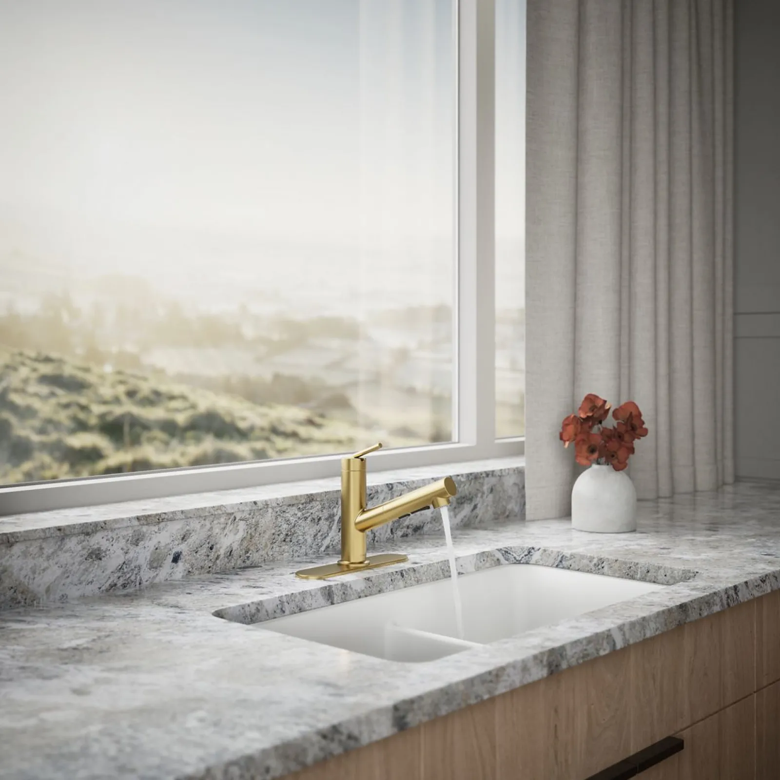 Pull-out kitchen sink faucet with three-function sprayhead^Kohler Sale
