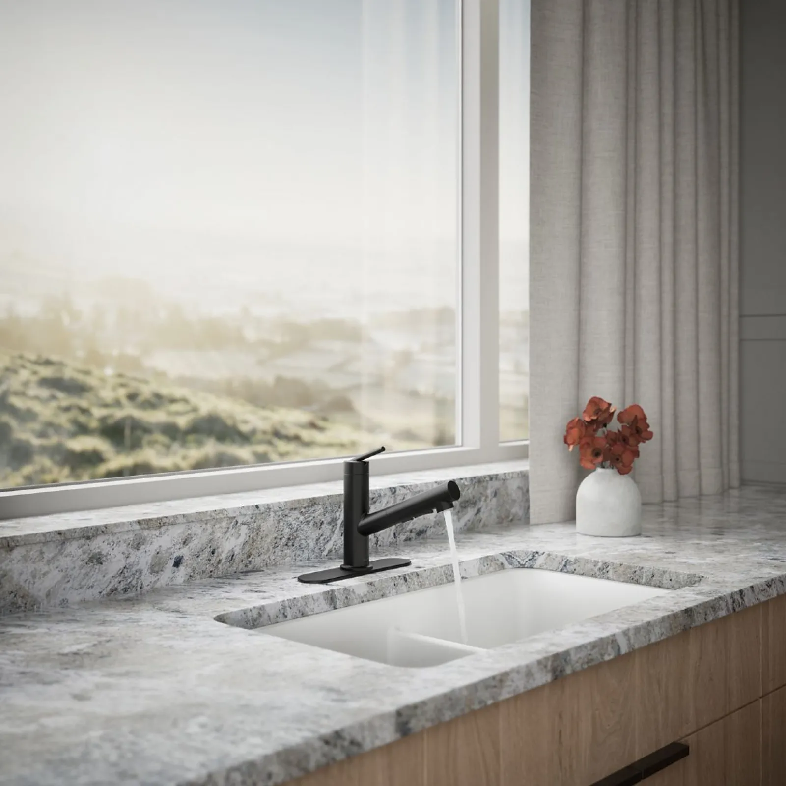 Pull-out kitchen sink faucet with three-function sprayhead^Kohler Sale
