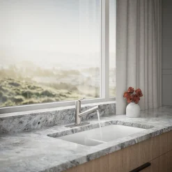 Pull-out kitchen sink faucet with three-function sprayhead^Kohler Sale
