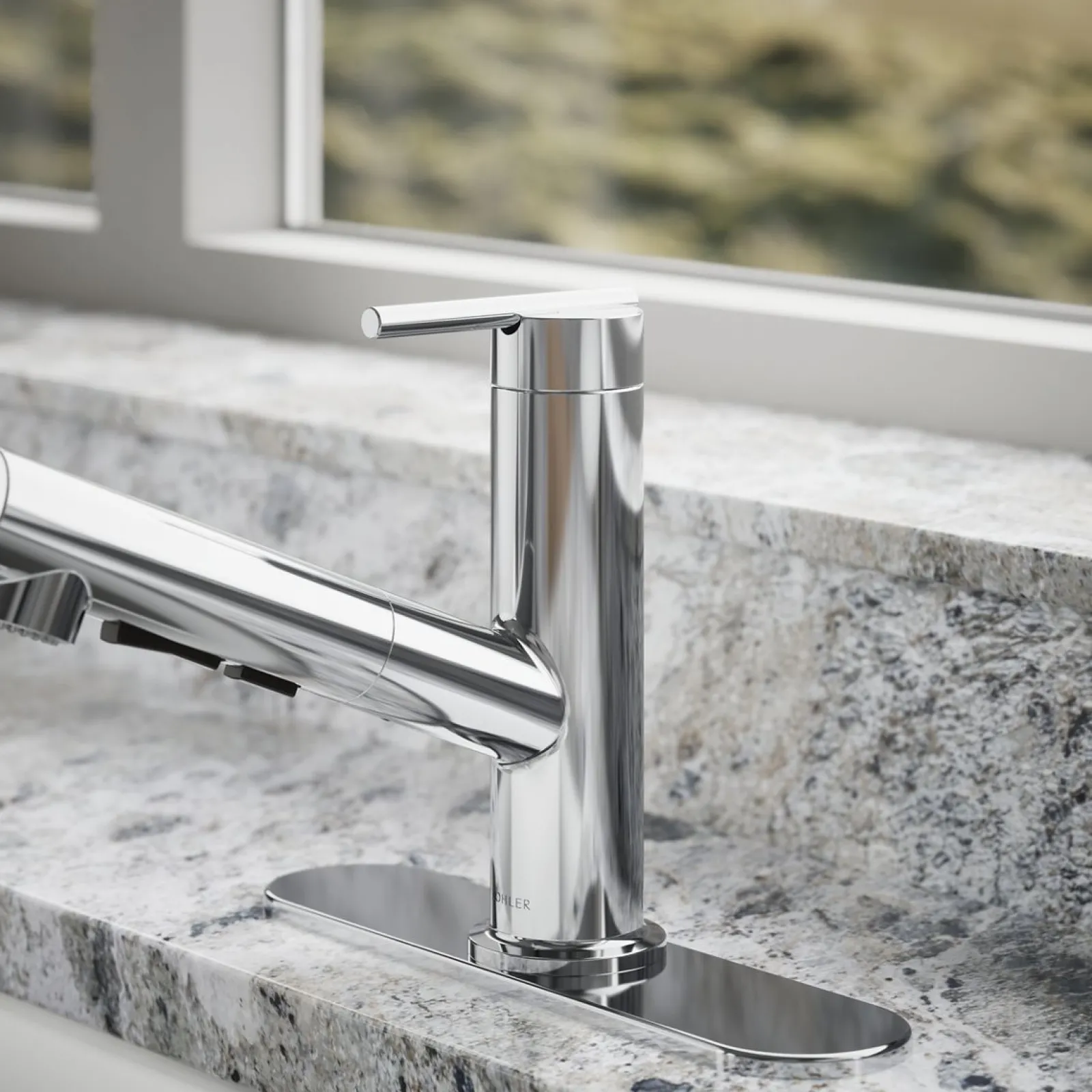 Pull-out kitchen sink faucet with three-function sprayhead^Kohler Sale