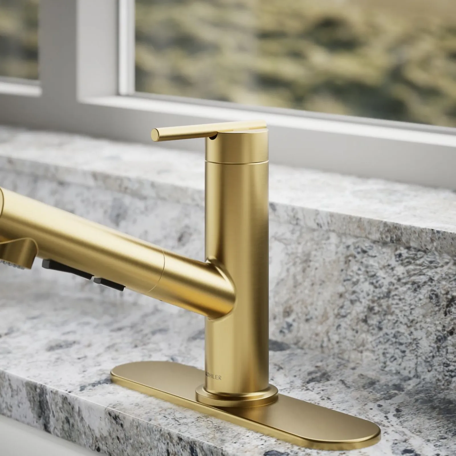 Pull-out kitchen sink faucet with three-function sprayhead^Kohler Sale
