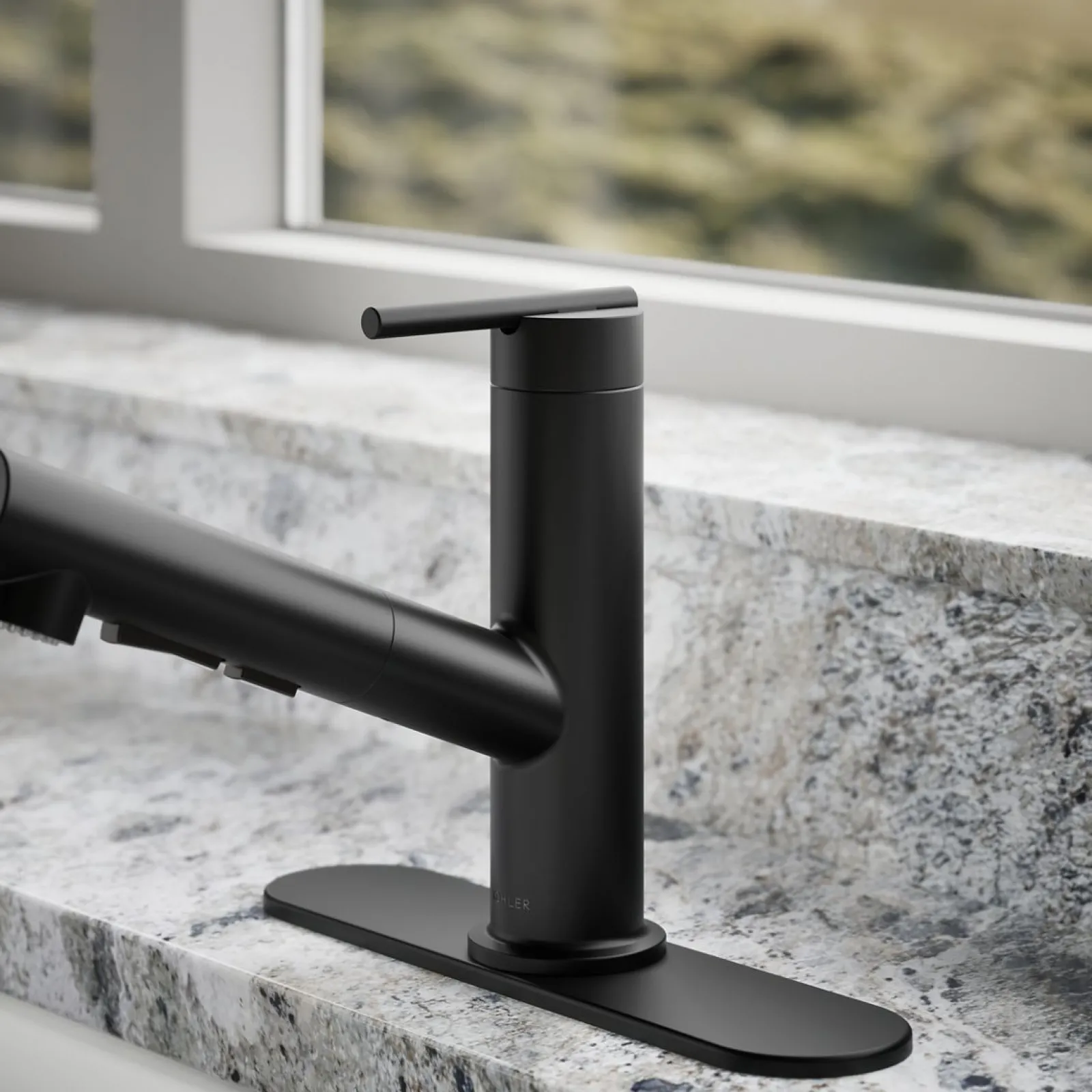 Pull-out kitchen sink faucet with three-function sprayhead^Kohler Sale