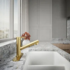 Pull-out kitchen sink faucet with three-function sprayhead^Kohler Sale