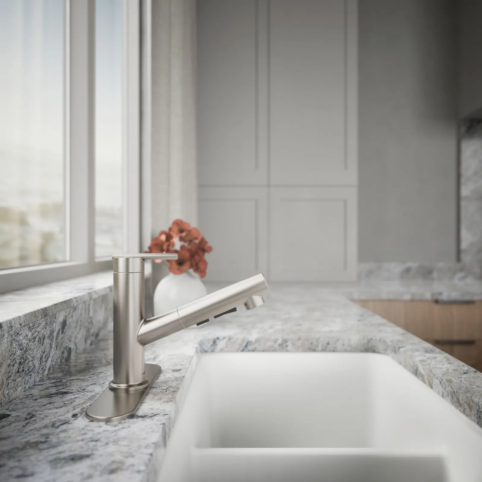 Pull-out kitchen sink faucet with three-function sprayhead^Kohler Sale