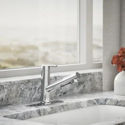 Pull-out kitchen sink faucet with three-function sprayhead^Kohler Sale