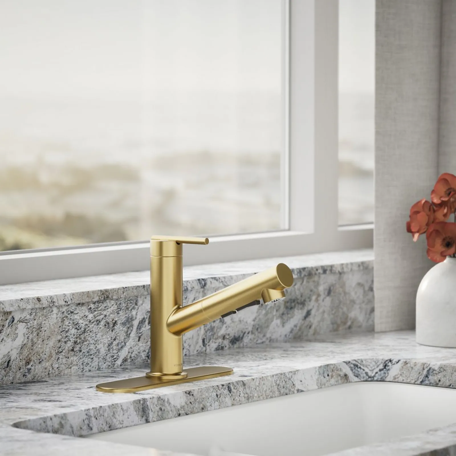 Pull-out kitchen sink faucet with three-function sprayhead^Kohler Sale