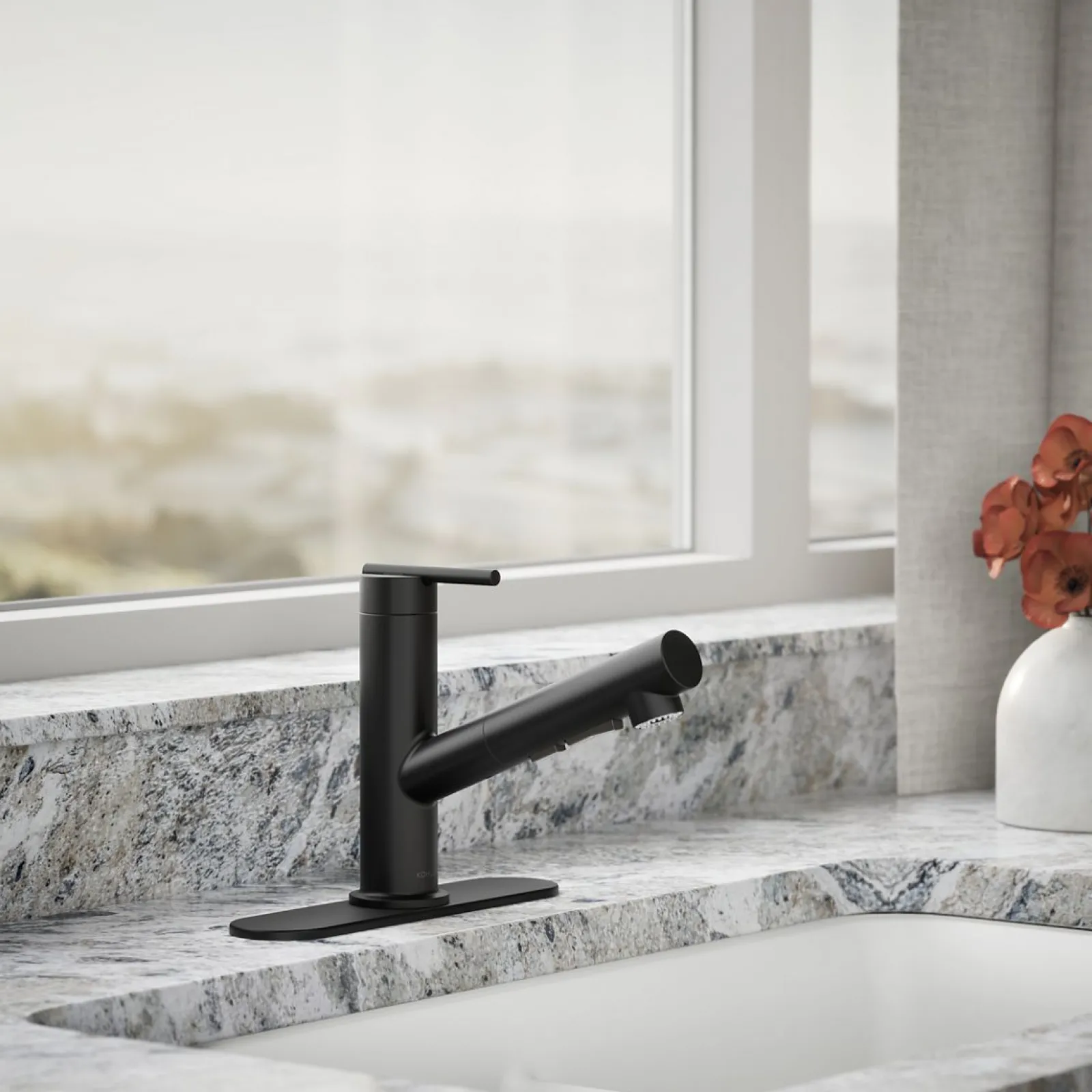 Pull-out kitchen sink faucet with three-function sprayhead^Kohler Sale