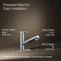 Pull-out kitchen sink faucet with three-function sprayhead^Kohler Sale