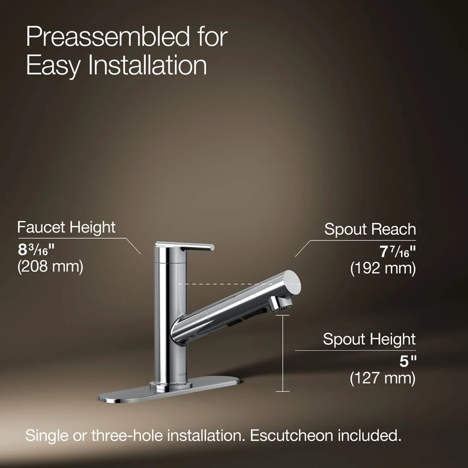 Pull-out kitchen sink faucet with three-function sprayhead^Kohler Sale