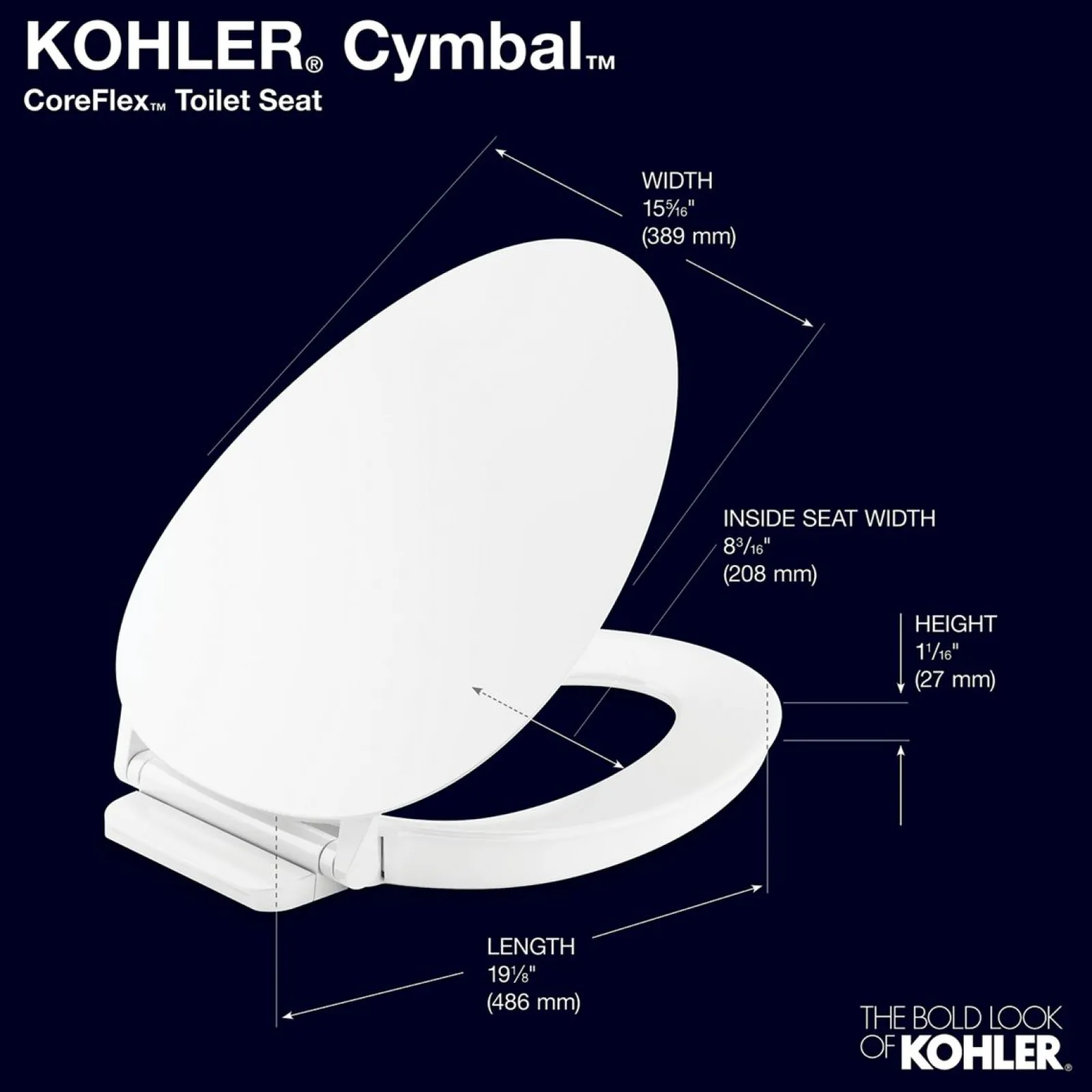 ReadyLatch® Quiet-Close™ elongated toilet seat^Kohler Hot