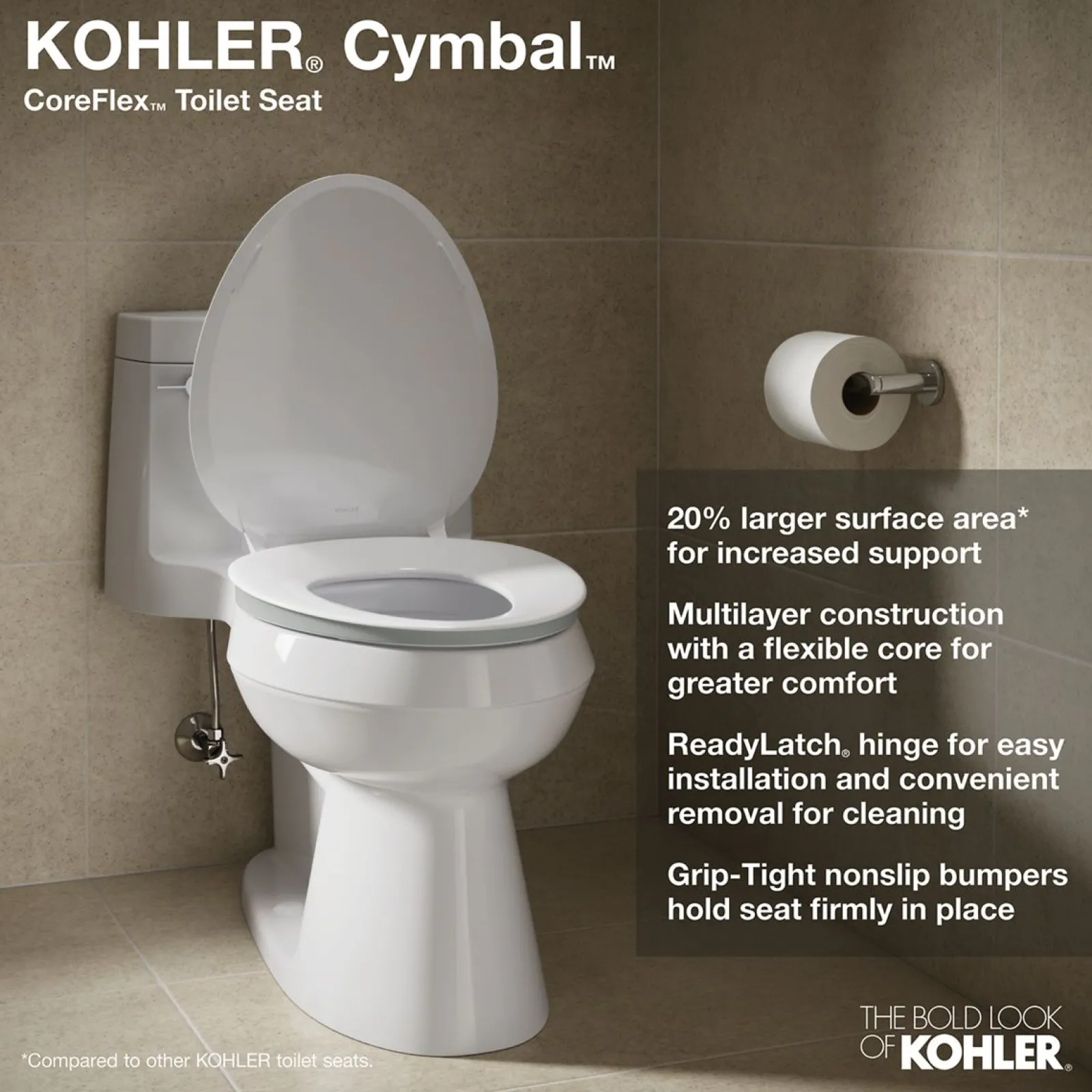 ReadyLatch® Quiet-Close™ elongated toilet seat^Kohler Hot