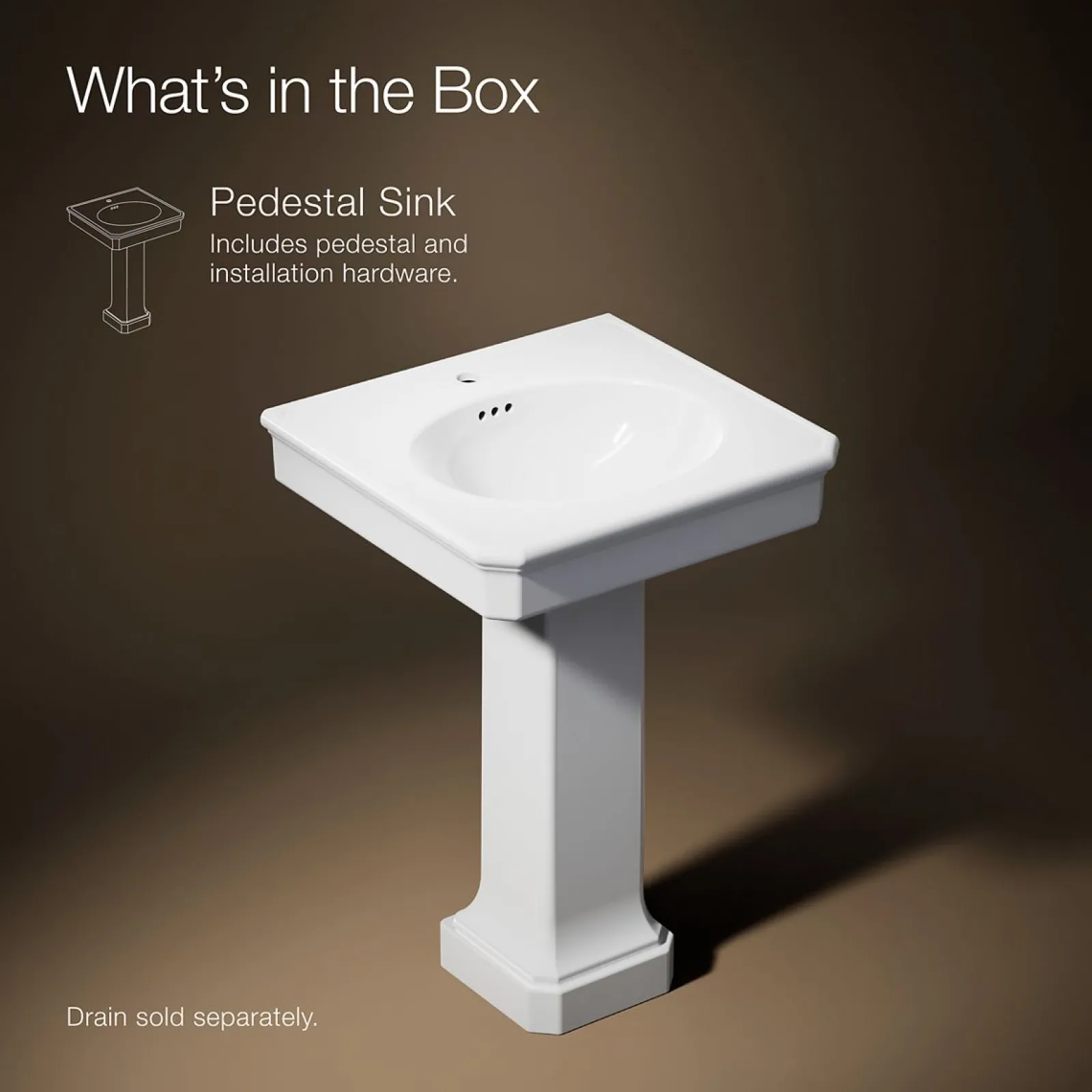 24" rectangular pedestal bathroom sink^Kohler