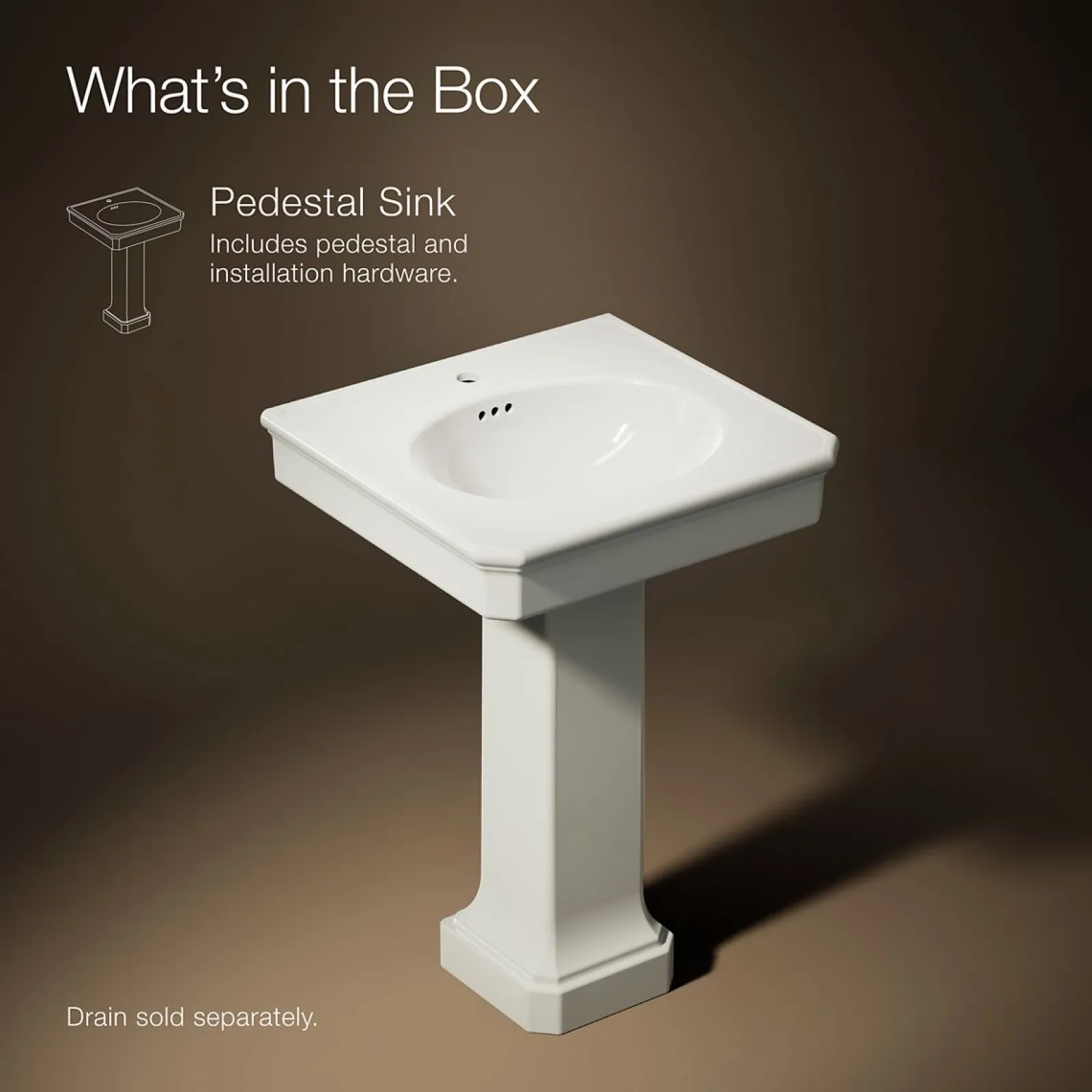 24" rectangular pedestal bathroom sink^Kohler