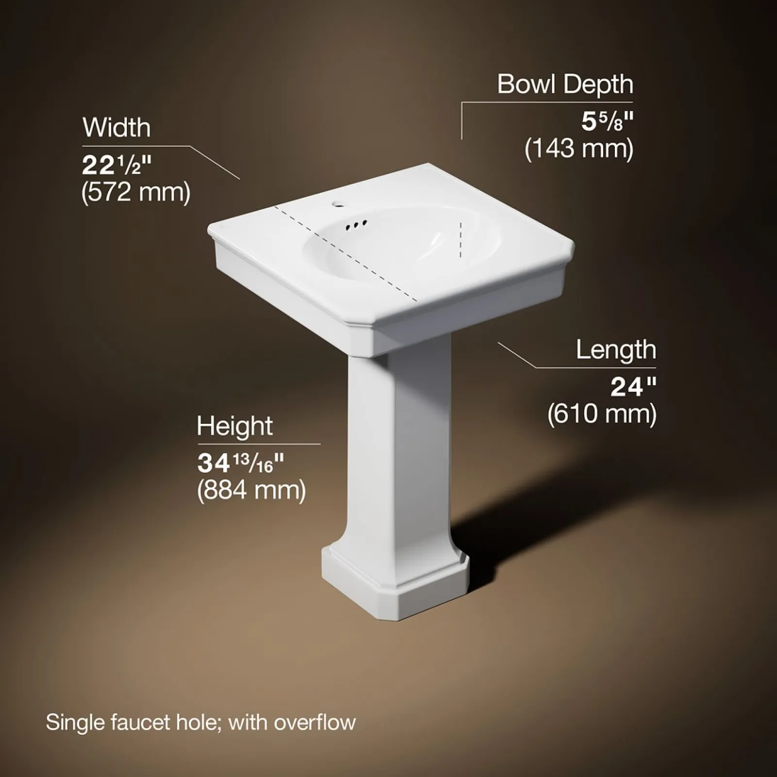 24" rectangular pedestal bathroom sink^Kohler