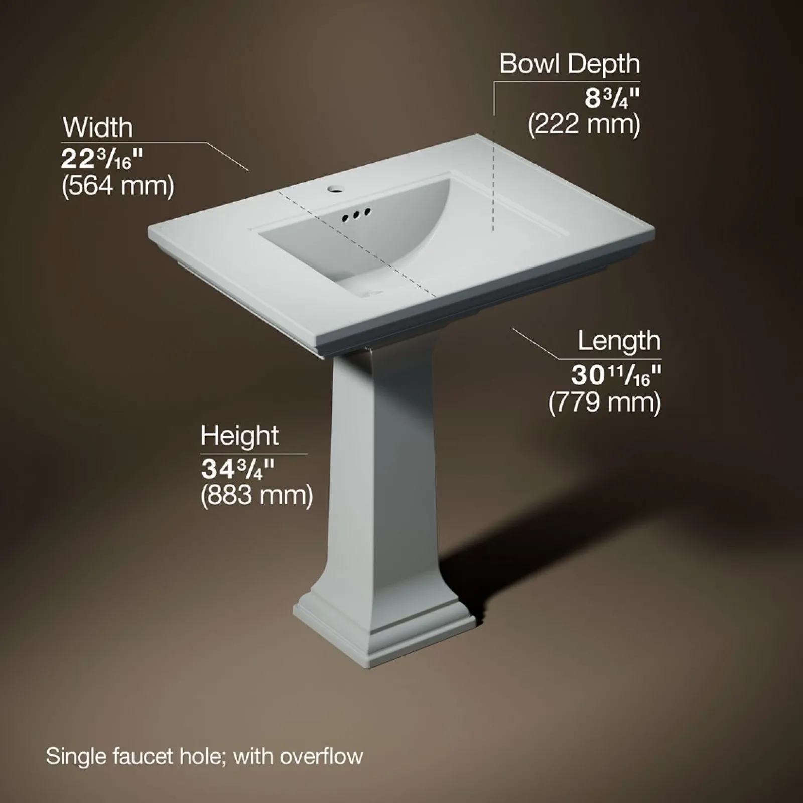 30-3/4" rectangular pedestal bathroom sink^Kohler Hot