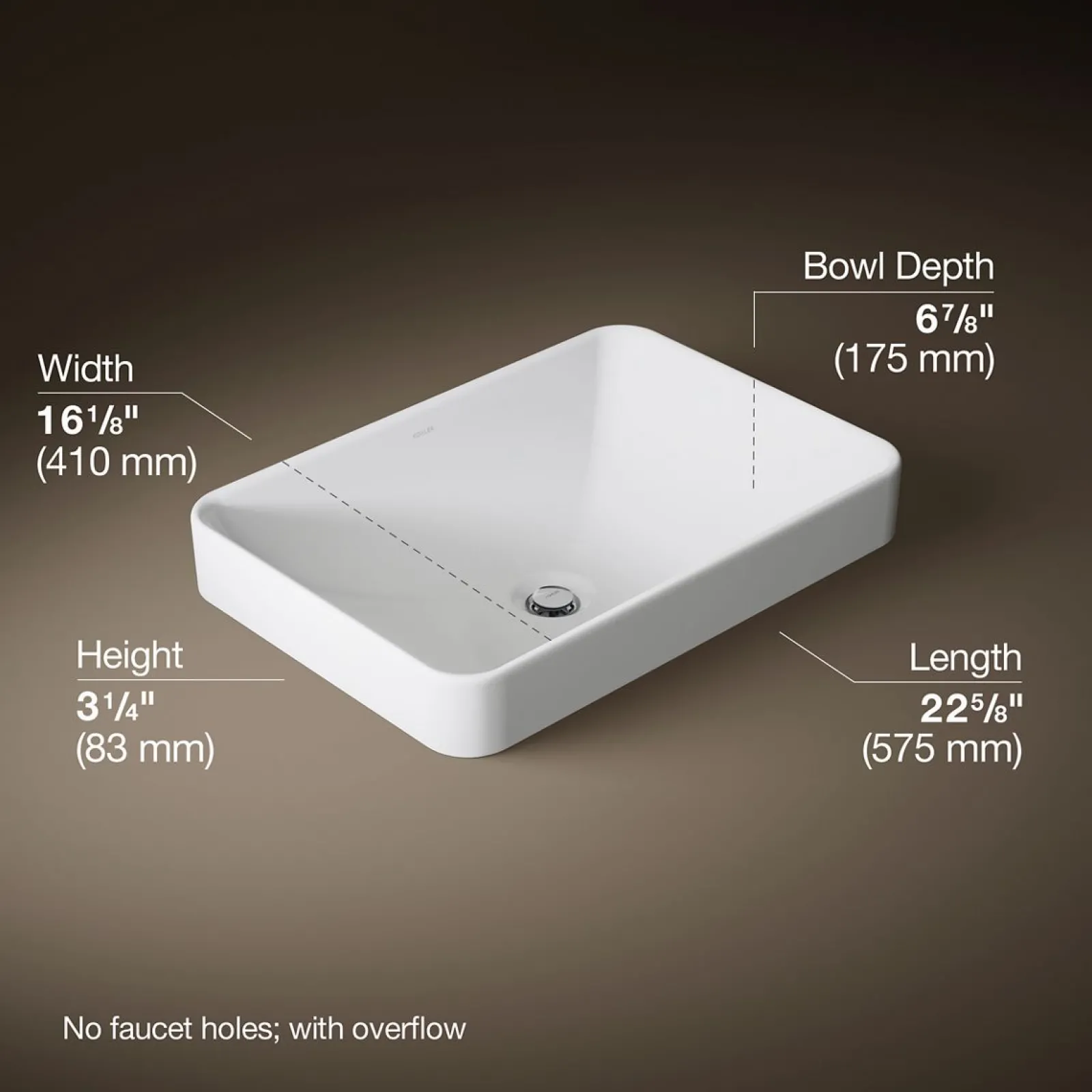 22-3/4" rectangular vessel bathroom sink^Kohler New