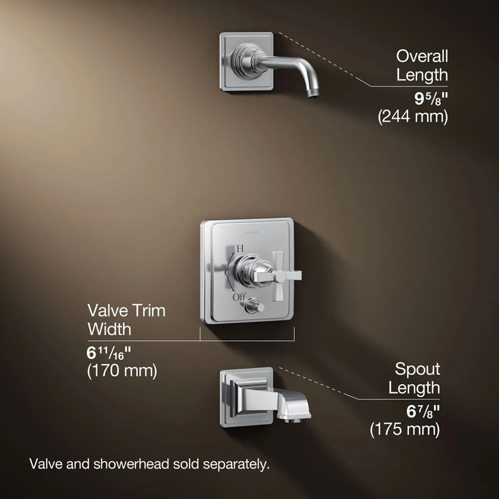 Rite-Temp® bath and shower trim kit with push-button diverter and cross handle, without showerhead^Kohler Sale