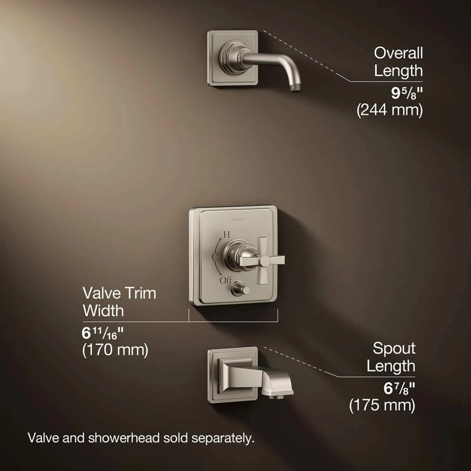 Rite-Temp® bath and shower trim kit with push-button diverter and cross handle, without showerhead^Kohler Sale