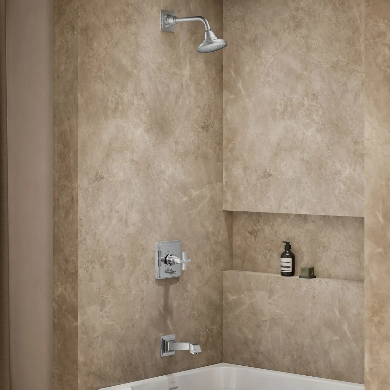 Rite-Temp® bath and shower trim kit with push-button diverter and cross handle, 2.5 gpm^Kohler Best