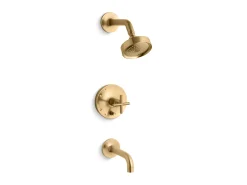 Rite-Temp® bath and shower trim kit with push-button diverter and cross handle, 2.5 gpm^Kohler Hot