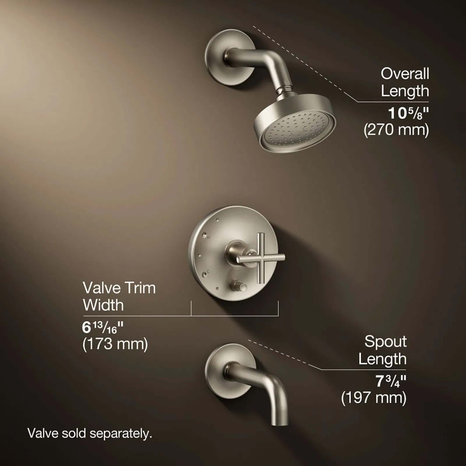 Rite-Temp® bath and shower trim kit with push-button diverter and cross handle, 2.5 gpm^Kohler Hot