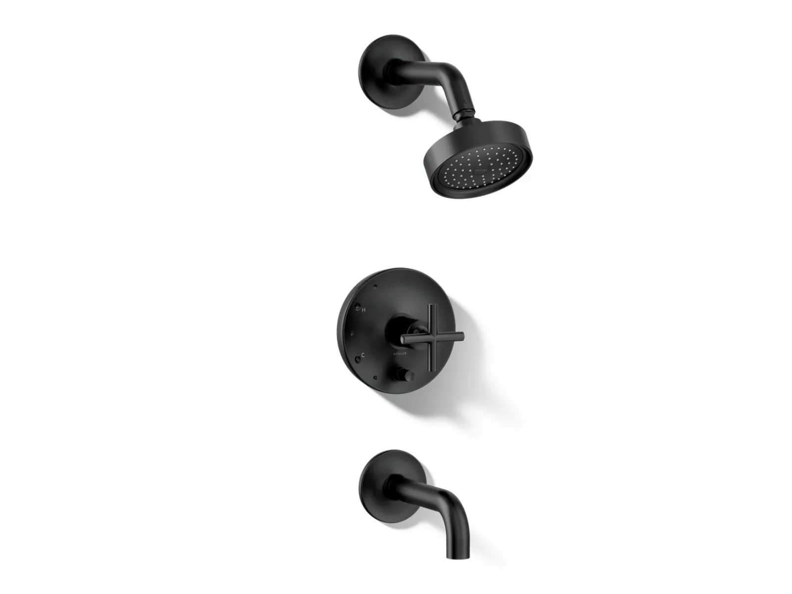 Rite-Temp® bath and shower trim kit with push-button diverter and cross handle, 2.5 gpm^Kohler Hot